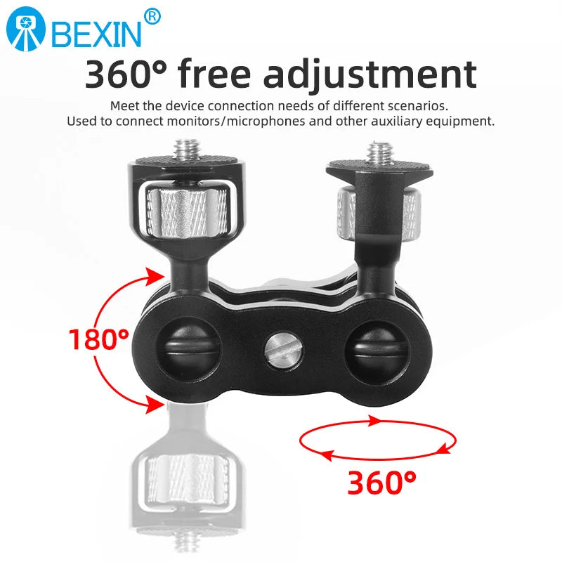 BEXIN TM-5 Articulating Magic Arm with Dual Ball Head, 1/4" Screw for Tripod, Phone Clip, LED Light, LCD Monitor, and Microphone