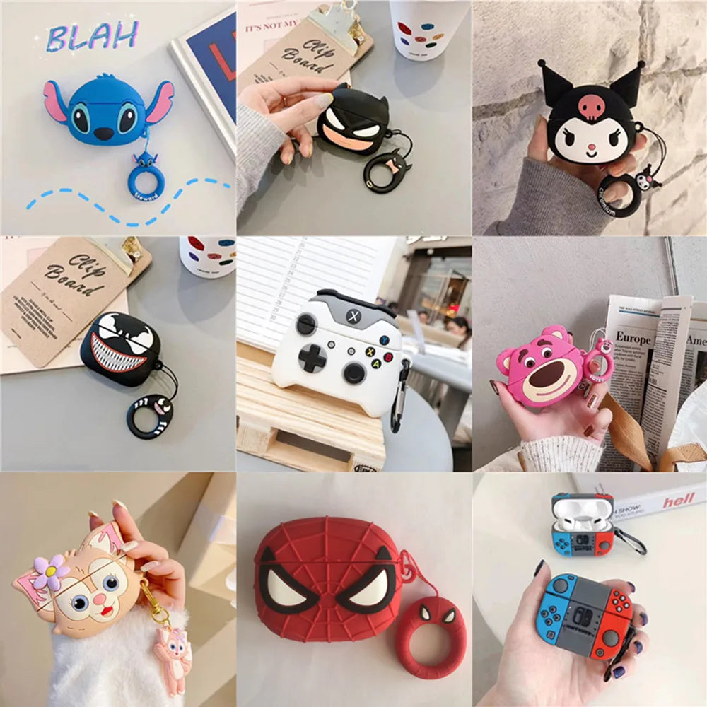 3D Cartoon Silicone Case for AirPods 4 (2024) & AirPods Pro 2/3 — Protective Earphone Charging Cover with Hook