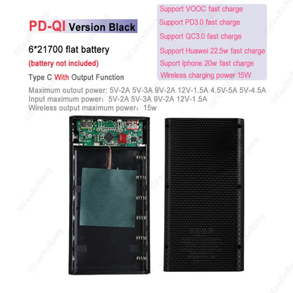 6x21700 Battery Charger Box – DIY Power Bank Holder with Dual USB & LED Light