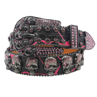 Men's & Women's Skull Rhinestone Western Denim Belt – Hip Hop Punk Y2K Shiny Rivet Artificial Diamond Design