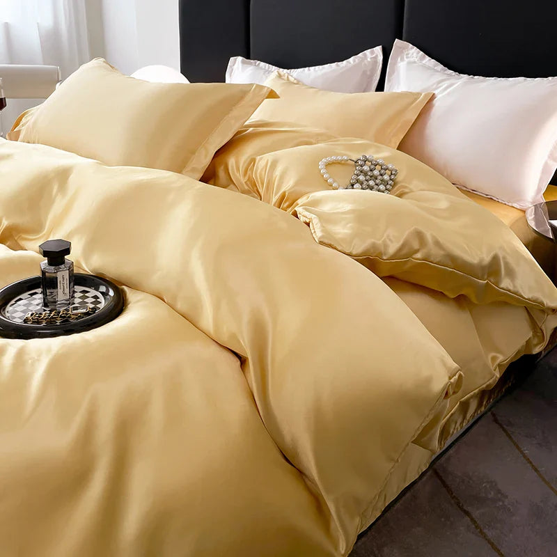 Nordic Satin Silk Bedding Set – Luxury Duvet Cover, Bed Sheet & Pillowcases for Single, Double & Couple Beds