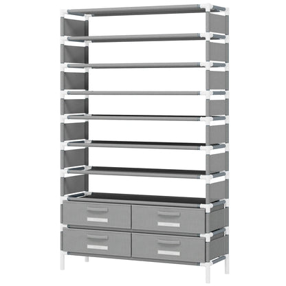 Tribesigns 10-Tier Shoe Rack Organizer – Vertical Shoe Shelf with 4 Drawer Bins, Holds 32 Pairs for Closet & Entryway