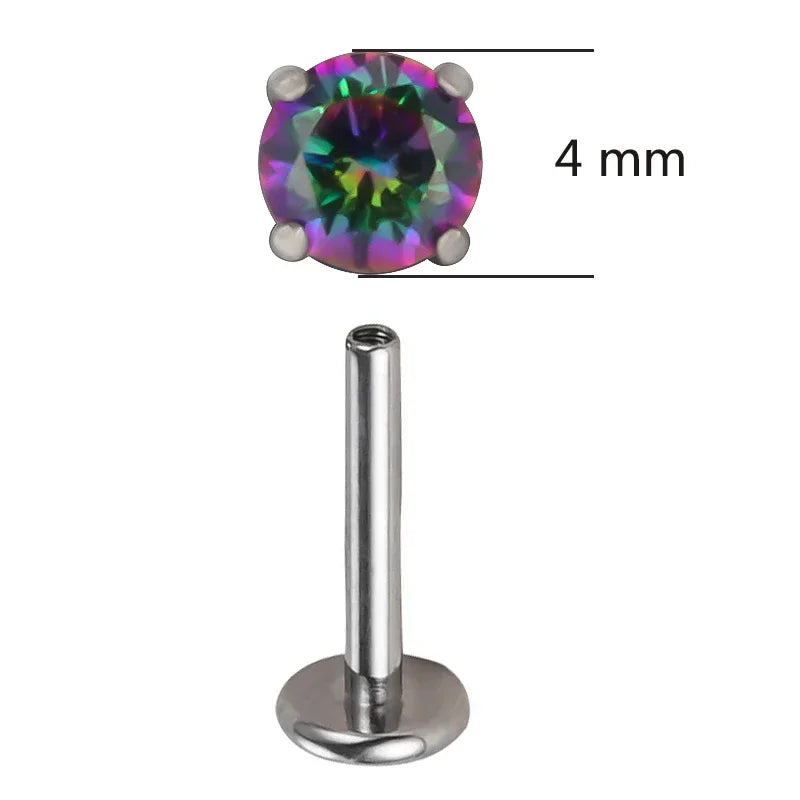 ASTM F136 Titanium CZ Labret Stud Earrings for Ear, Lip & Nose Piercings
