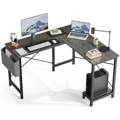 50-Inch Gaming Corner Desk – Wooden Office Writing Table with CPU Storage Shelf & Side Bag for Small Spaces