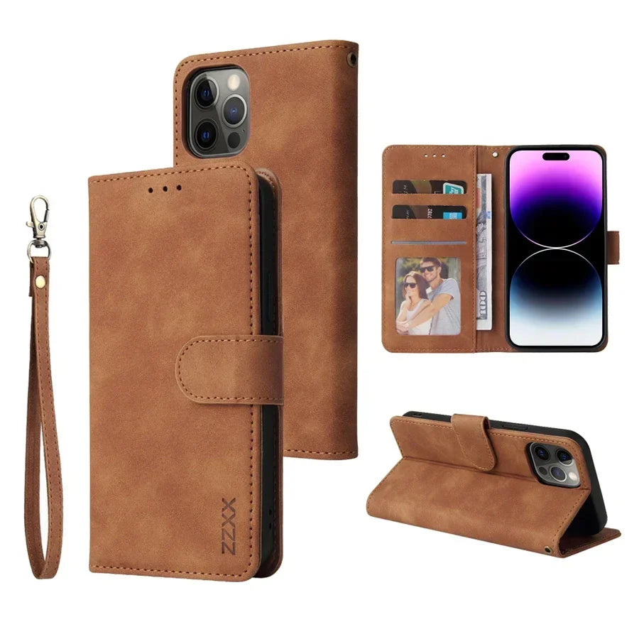 ZZXX Leather Wallet Case for iPhone 16e–6s Plus – Flip Cover with Card Holder & Protective Stand Design