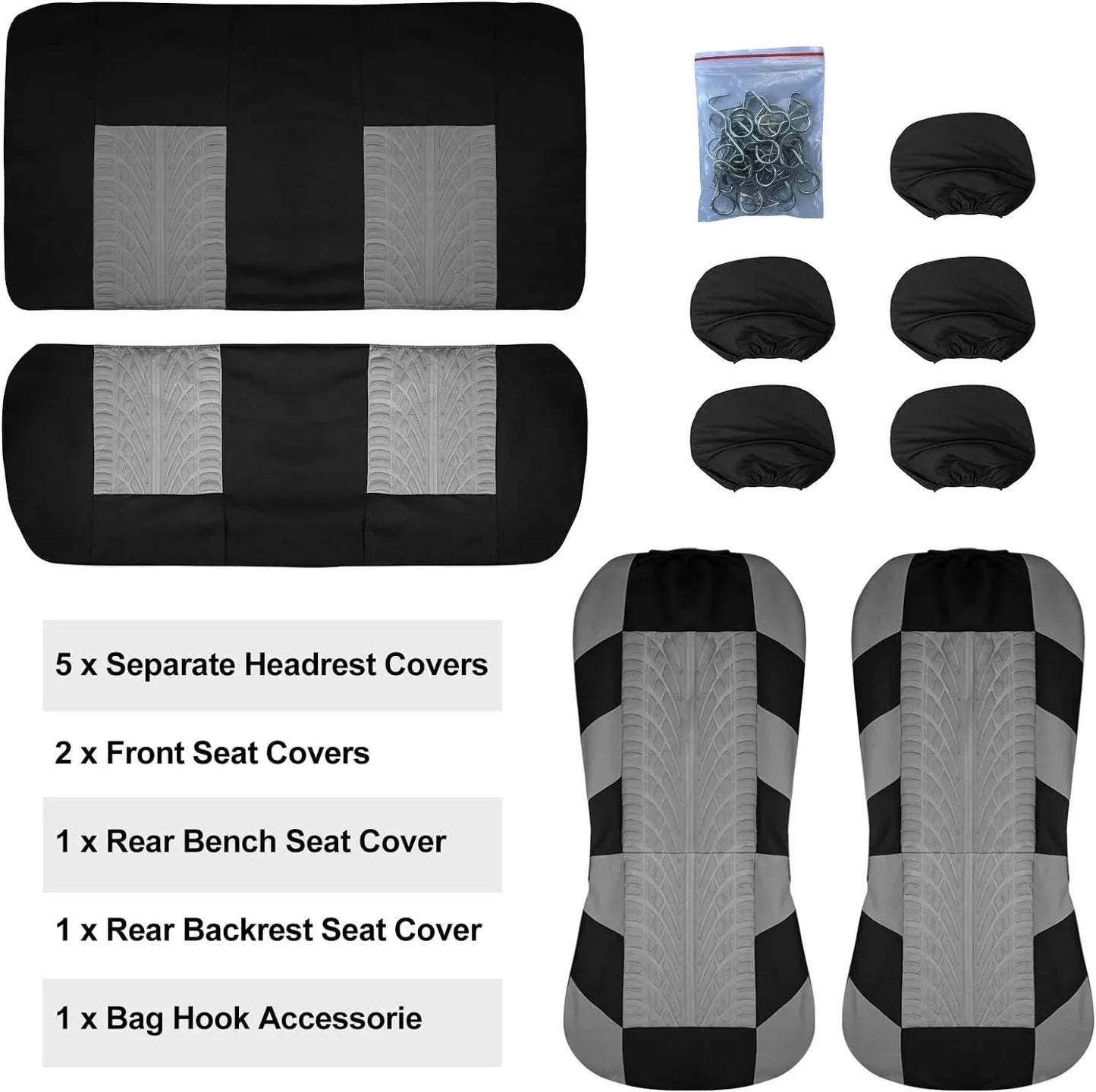 Universal Full Set Car Seat Covers – Front Split & Rear Bench Cloth Protectors for SUV, Sedan & Van Automotive Interior Protection Accessories