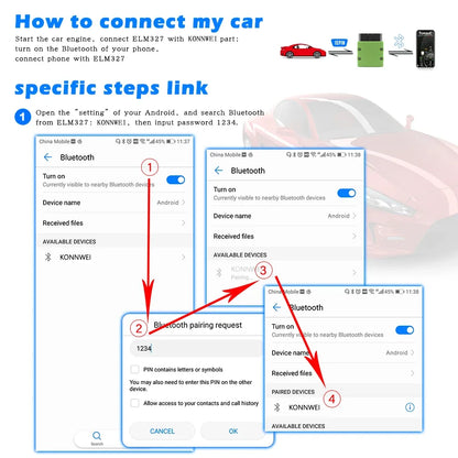 KONNWEI ELM327 V1.5 OBD2 Bluetooth Car Diagnostic Tool – KW902 Code Reader for Android & iOS
