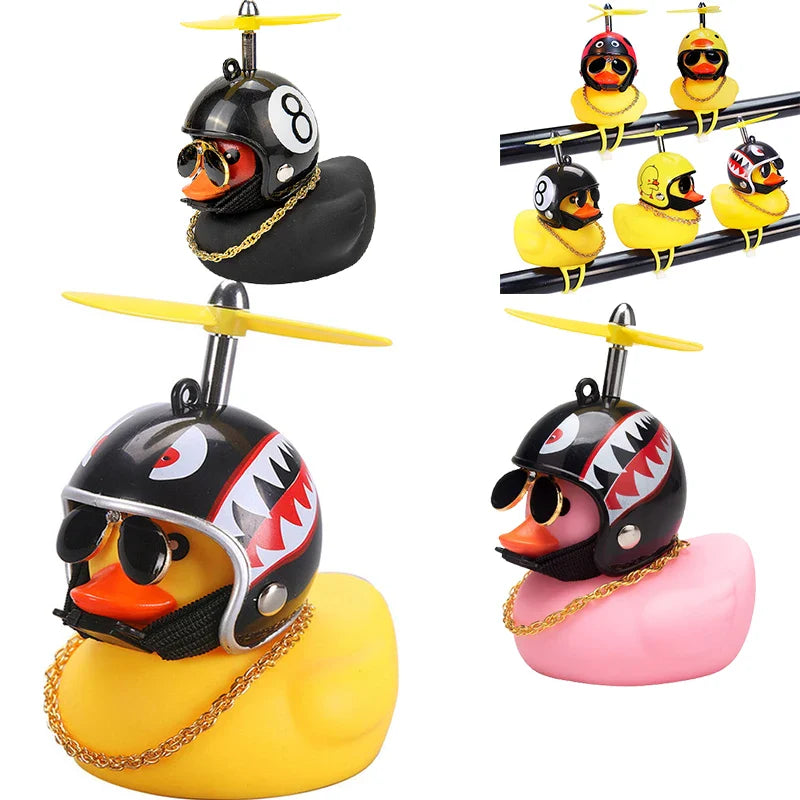 Car Duck Pendant with Helmet - Small Yellow Duck Riding Road Bike, Motor Helmet Cycling Accessory (No Lights)