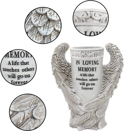 Angel Wings Memorial Figurine – Garden & Cemetery Decoration, Vase Statue, Beautiful Memorial Gift