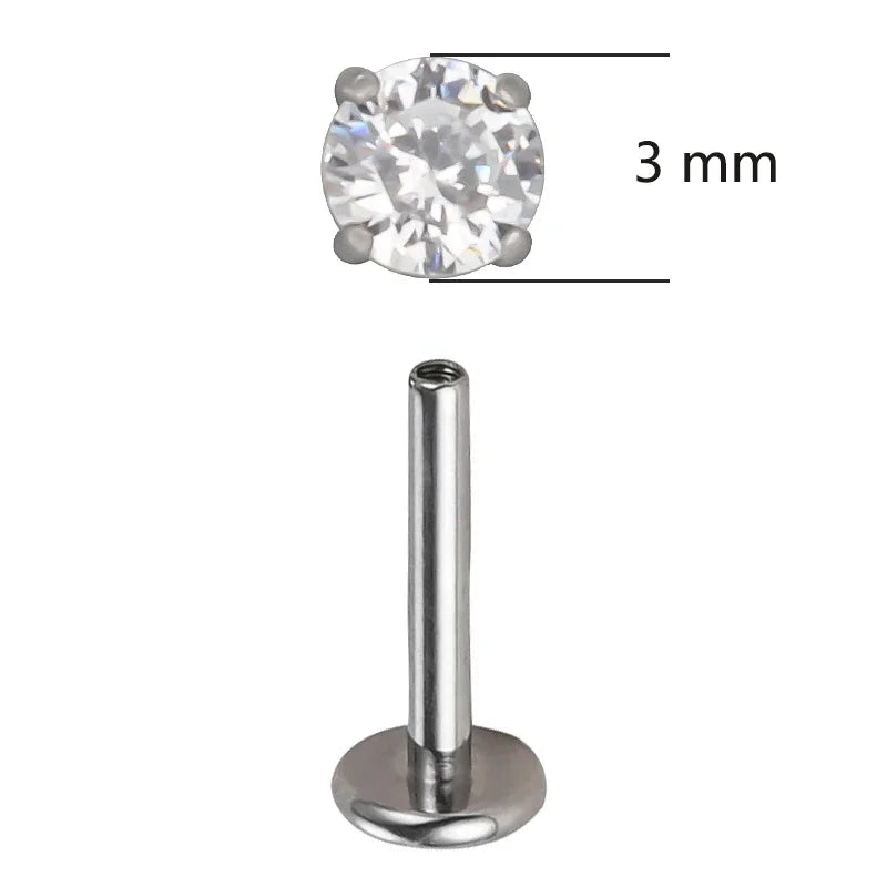 ASTM F136 Titanium CZ Labret Stud Earrings for Ear, Lip & Nose Piercings