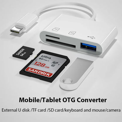 Type-C SD/TF/CF Memory Card Reader OTG Adapter – USB-C Compact Flash Writer for iPad Pro, MacBook, Samsung, Huawei & Xiaomi Devices