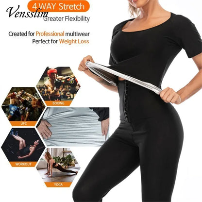 Vensslim Women’s Sauna Suit Body Shaper – Long Sleeve Sweat Slimming Waist Trainer Corset Workout Tummy Control Top