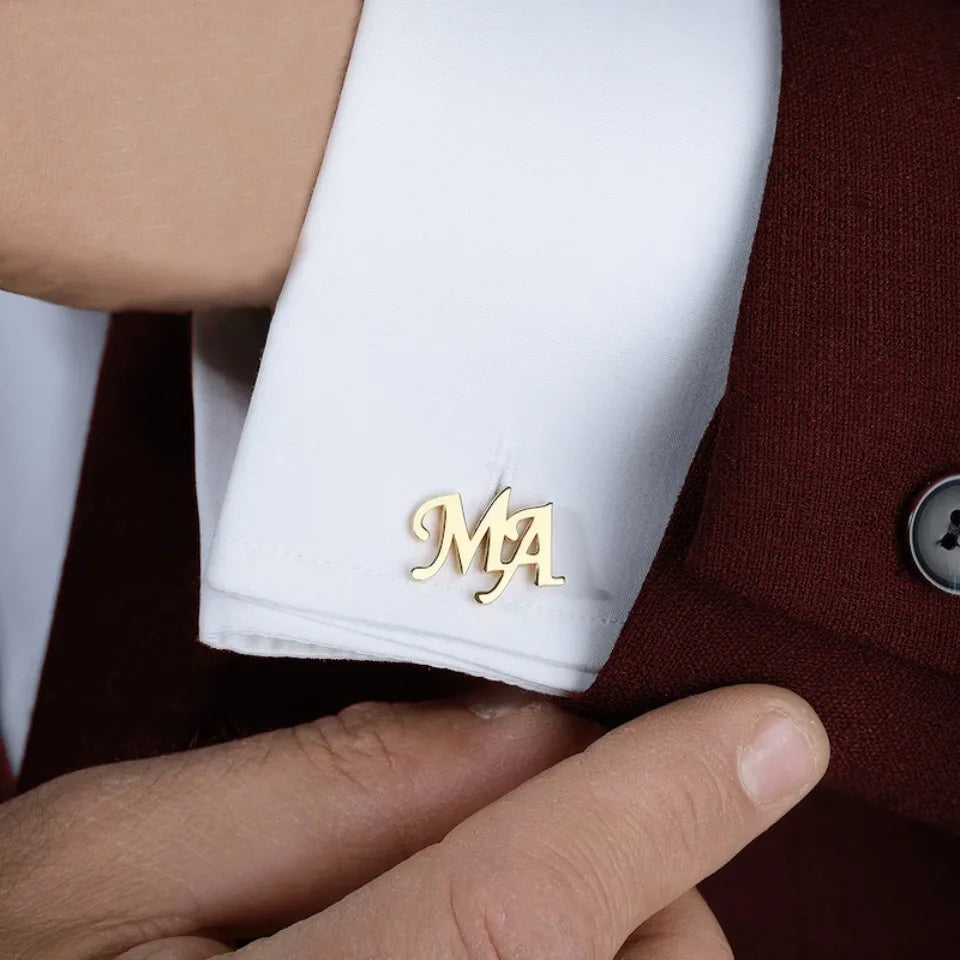 Customized Men's Cufflinks - Personalized Name Letter Stainless Steel Shirt Cuff Button Jewelry Gift