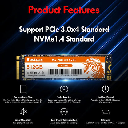 Bestoss NVMe M.2 SSD – 256GB, 1TB Internal Solid State Drive for Notebook, Gaming PC, Laptop