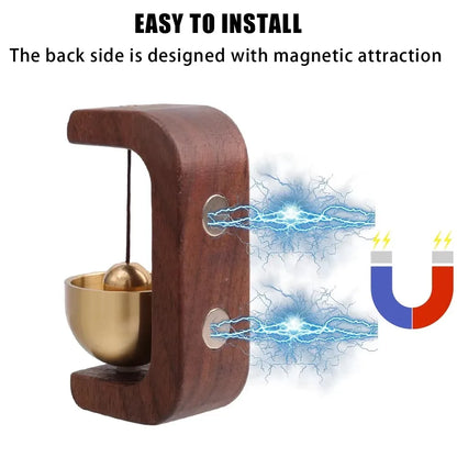 Magnetic Wooden Doorbell - Solid Brass Wind Chimes, Wireless Hanging Doorbell, Japanese Style Garden Pendant & Home Decor