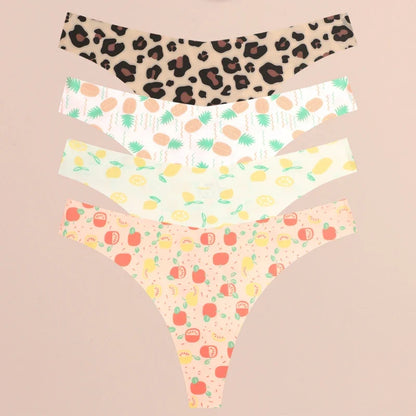 FINETOO 4Pcs Women’s Seamless Thong Underwear - Ultra Soft Leopard Print G-String Lingerie with Stretch Comfort Fit