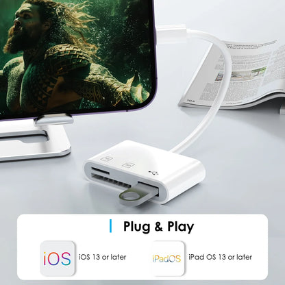 WAVLINK 3-in-1 Lightning Card Reader – SD/TF Card Adapter with USB 2.0 Port for iPhone & Digital Camera File Transfer