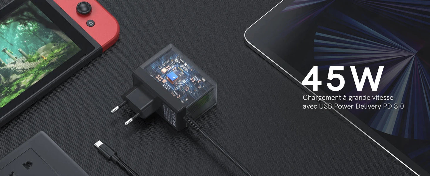 45W AC Adapter Charger for Nintendo Switch – Fast Charging for Switch Lite, Dock & Pro Controller