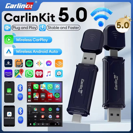 CarlinKit 5.0 Mini 5 Pro — Wireless CarPlay & Android Auto USB Dongle with WiFi & Bluetooth