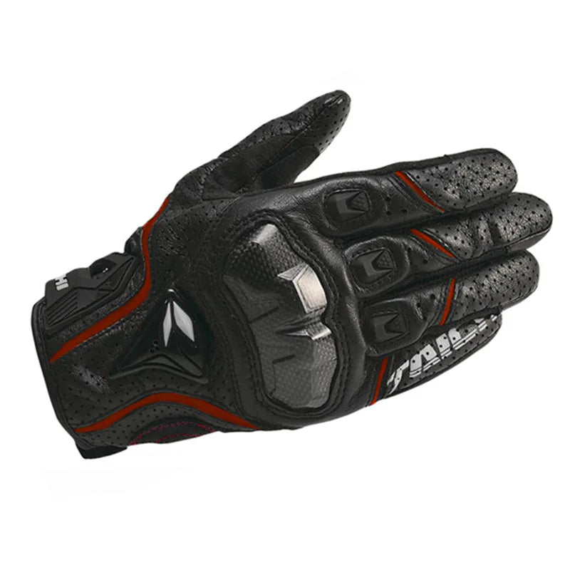 Motorcycle Gloves – Black Racing Genuine Leather, White Road Riding Team Gloves for Men, Summer & Winter with Touch Screen Compatibility