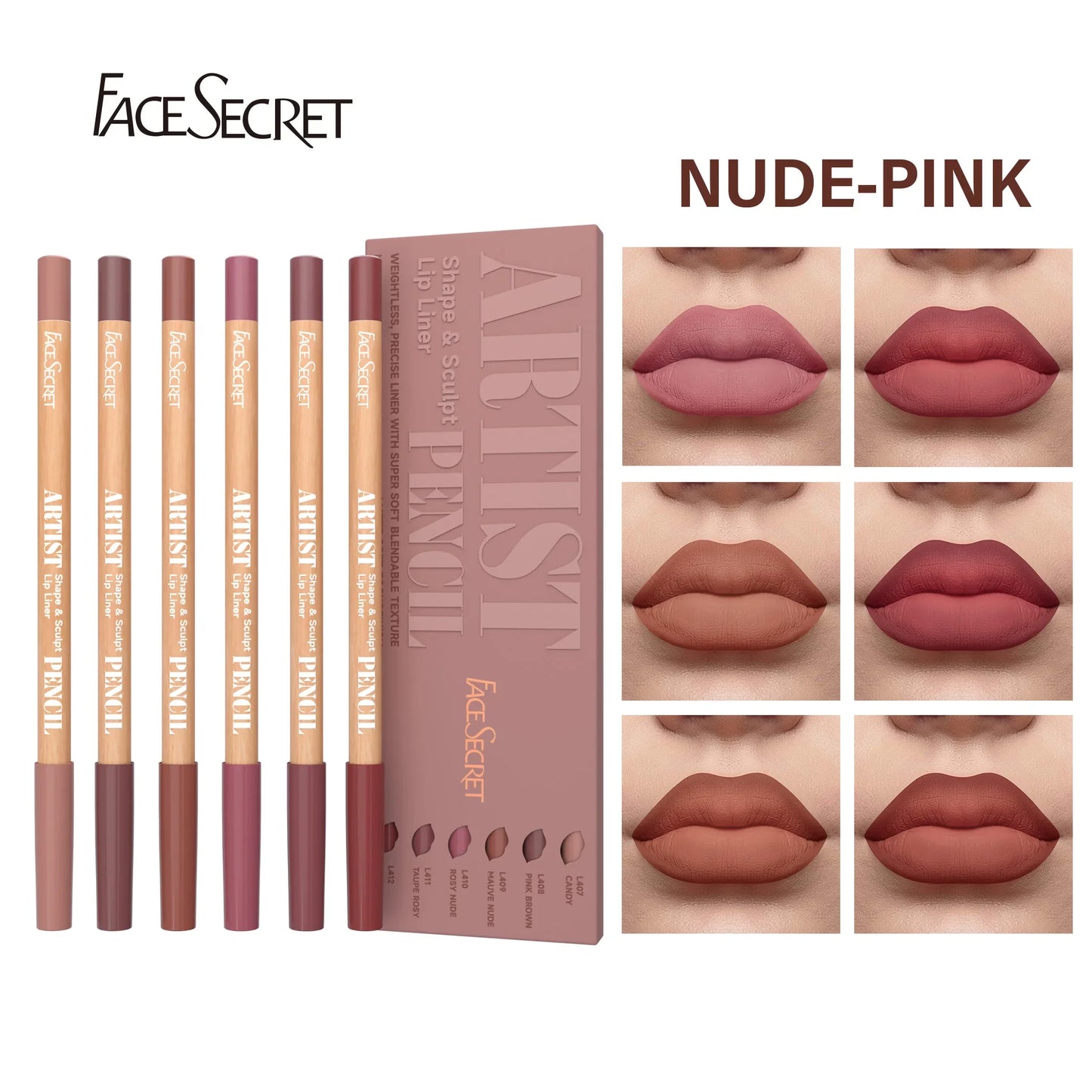 Face Secret Artist Shape Sculpt Matte Lip Liner Pencil Set – Weightless, Precise & Soft Blendable Texture