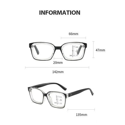 Photochromic Multifocal Reading Glasses – Ultralight Progressive Square Frame Anti-UV Presbyopia Eyewear for Men & Women