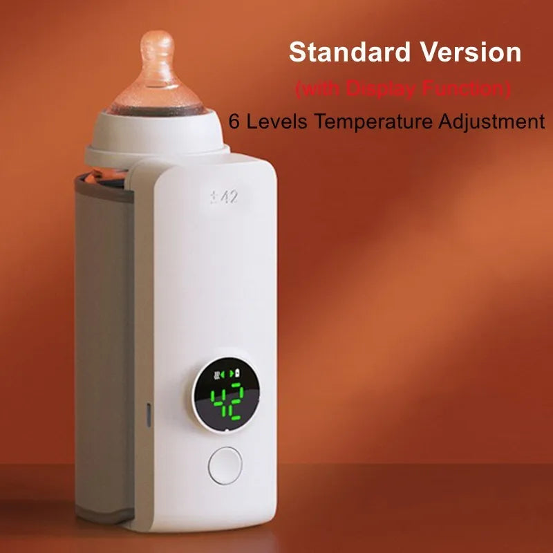 Rechargeable Baby Bottle Warmer: 6-Level Temperature Adjustment with Display - Breastfeeding Sleeve for Convenient Feeding