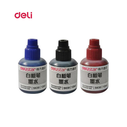 Deli Erasable Whiteboard Marker Pen Set – Dry Erase Office Marker with Ink Bottle, Blue/Black/Red for Whiteboard & Blackboard