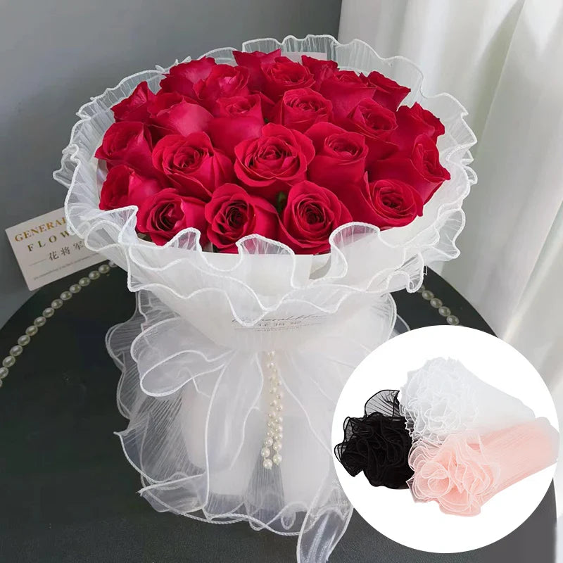 Tulip & Rose Pearl Mesh Tulle Roll — Flower Bouquet, Bobo Balloon, Birthday, Wedding & Anniversary Gift Wrapping