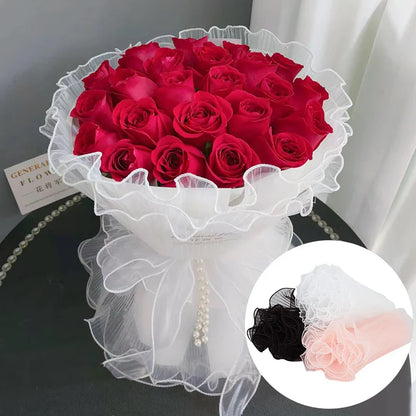 Tulip & Rose Pearl Mesh Tulle Roll — Flower Bouquet, Bobo Balloon, Birthday, Wedding & Anniversary Gift Wrapping