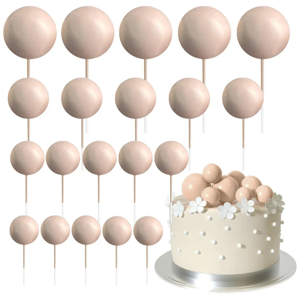 20Pcs Colorful Cake Topper Balls – Gold, Silver & Pastel DIY Cake Decorations for Birthday, Wedding & Party Supplies