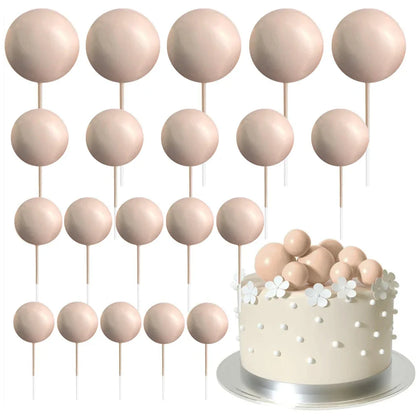 20Pcs Colorful Cake Topper Balls – Gold, Silver & Pastel DIY Cake Decorations for Birthday, Wedding & Party Supplies