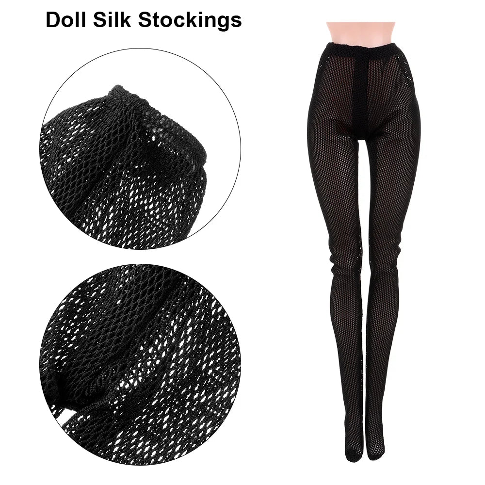 20 Styles 1/6 Doll Mini Fishnet Tights – Silk Stockings, Elastic Leggings, Panty Hose & Socks for 30cm Dolls