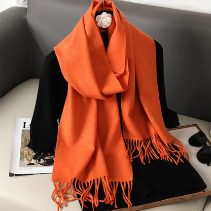 62-Color Solid Women’s Winter Scarf — Thick Warm Cashmere Pashmina Shawl with Tassels, Outdoor Luxury Wrap, Windproof Fashion Scarf
