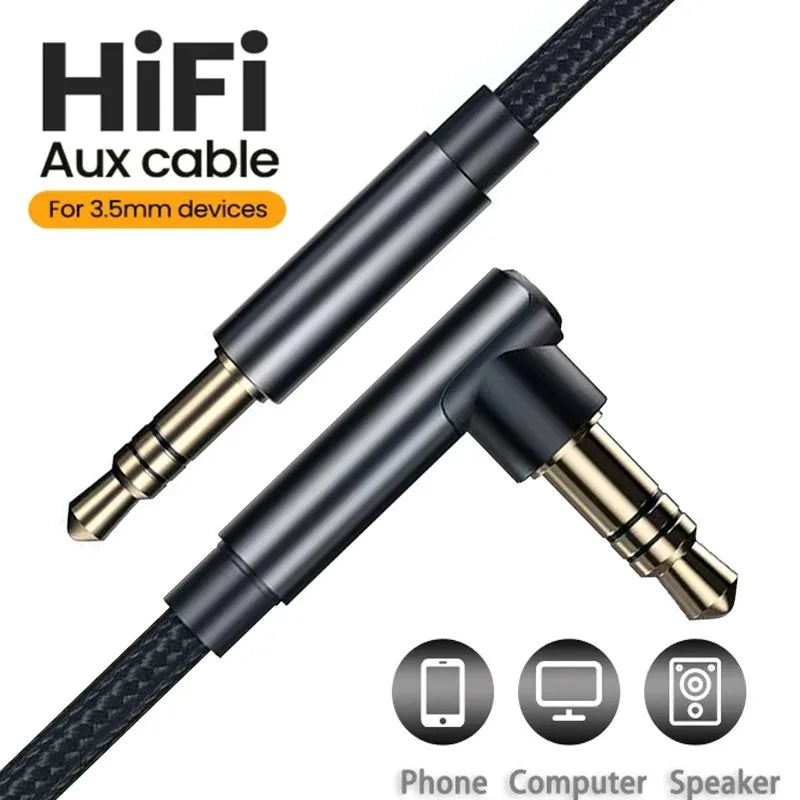 3.5mm 90° Elbow Male-to-Male Audio Cable — Speaker Aux Wire for Samsung Xiaomi MP3/4 Car Headphone Adapter Cord