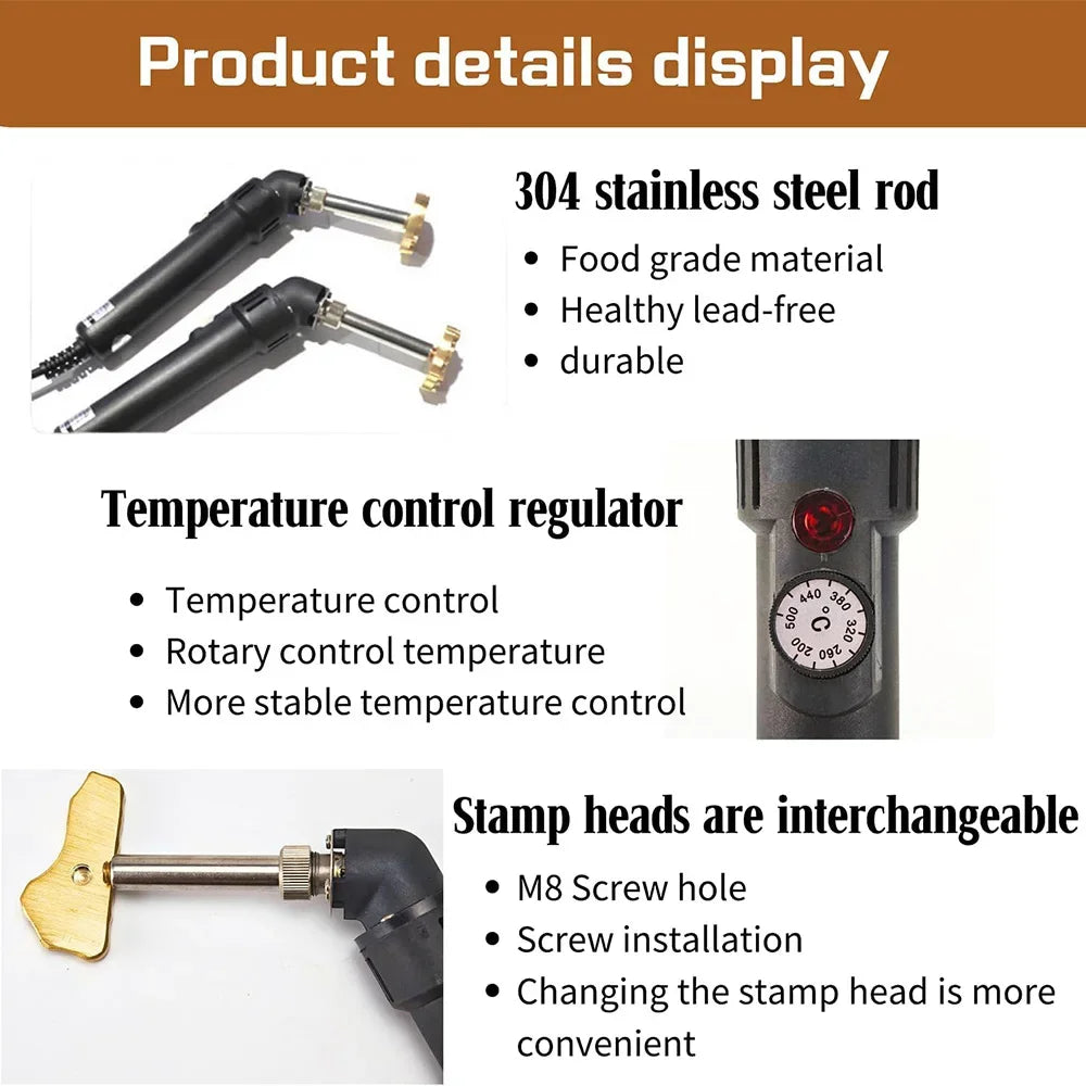 Handheld Copper Hot Stamping Machine – Electric Branding Iron for Wood, Leather & Cake DIY Crafts