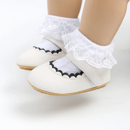 Meckior Baby Boys & Girls Shoes - Infant Leather with Rubber Sole, Anti-Slip Toddler First Walkers, Newborn Princess Crib Shoes
