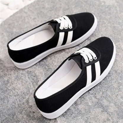 Lady Classic Round Toe White Canvas Shoes | Comfortable Lace-Up Street Sneakers for Students