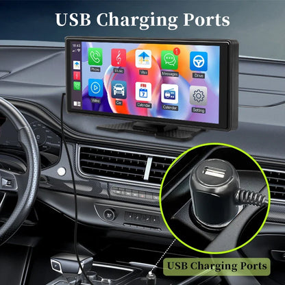 10.26" Portable Car Stereo - Wireless CarPlay & Android Auto Touchscreen with GPS Navigation and FM Multimedia Player