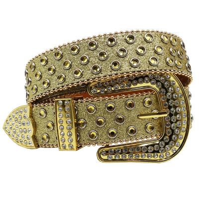 Women’s Rhinestone Skull Leather Belt – Luxury Designer Studded Strap for Jeans, White & Black