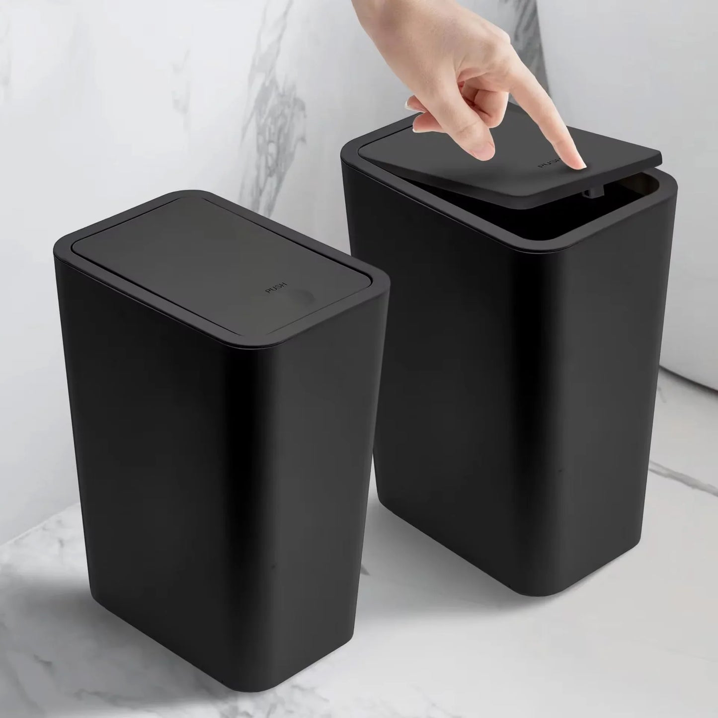 10L Bathroom Trash Can with Press Top Lid – Small Plastic Garbage Bin for Toilet, Bedroom & Living Room