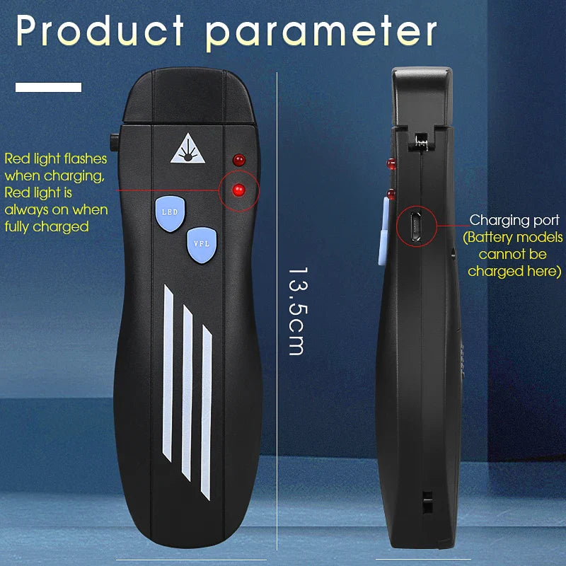Rechargeable VFL Fiber Optic Cable Tester | Visual Fault Locator | Optional Power Levels (1/15/30/50mW) | Compatible with SC/FC/ST Connectors