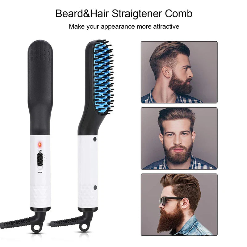 Electric Hot Comb Straightener: Negative Ion Heating Brush for Quick Beard Hair Styling - Wet/Dry Use, Men's Hair Styler