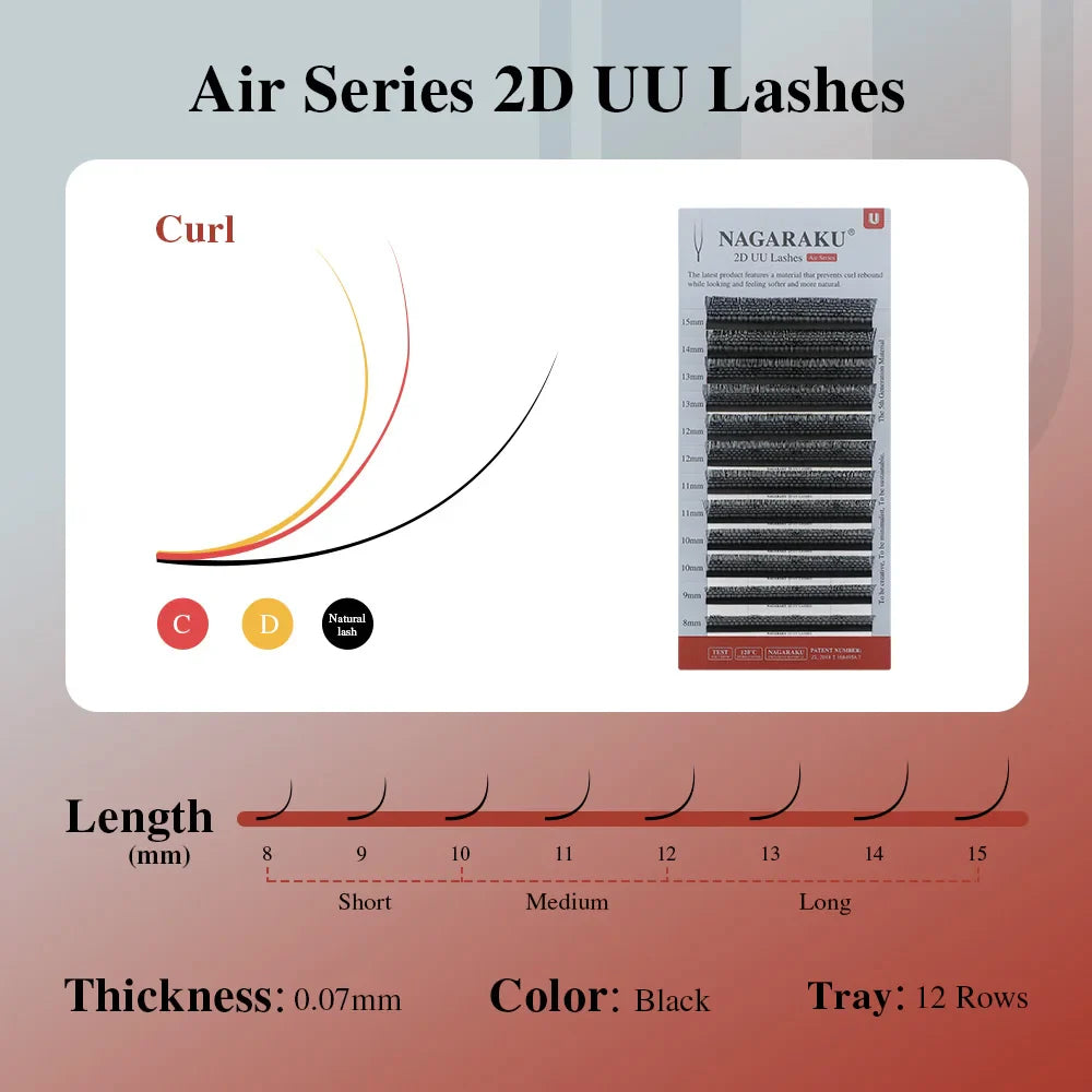 NAGARAKU U-Shape YY 2D UU Mink Eyelash Extensions — Natural Soft Premium Brazilian Cilios Lashes