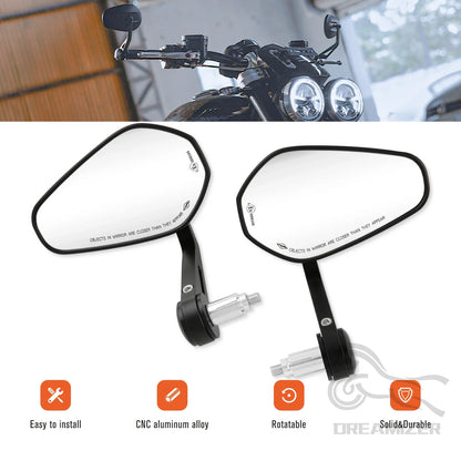 Motorcycle Rearview Side Mirrors | 7/8" & 1" Handlebar End Mirrors for Yamaha & Kawasaki