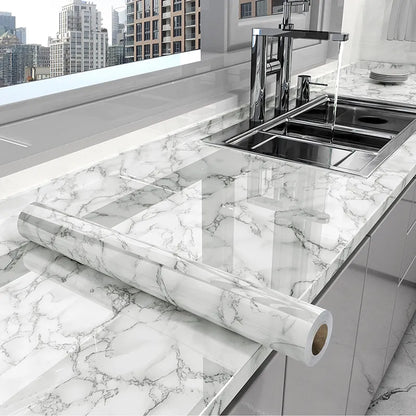 Marble Kitchen Oil-Proof Film - Self-Adhesive Waterproof Wallpaper for Stove, Countertop, Cabinet, Tile Renovation