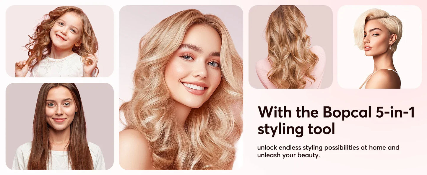 5-in-1 Hair Dryer & Styling Tool – Straightener, 32mm Curling Iron with 300 Million Negative Ions, Quick Drying Hair Care Gift