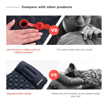 Outdoor Ultralight Inflatable Camping Mattress - Sleeping Pad with Pillows and Built-In Inflator Pump for Hiking