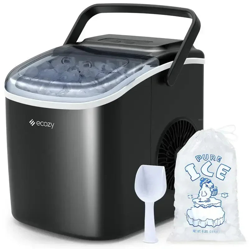 Ecozy Portable Countertop Ice Maker - Makes 9 Ice Cubes in 6 Minutes, Includes Ice Bags, Scoop & Basket for Kitchen