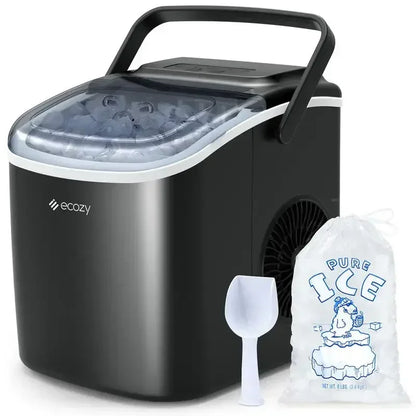 Ecozy Portable Countertop Ice Maker - Makes 9 Ice Cubes in 6 Minutes, Includes Ice Bags, Scoop & Basket for Kitchen
